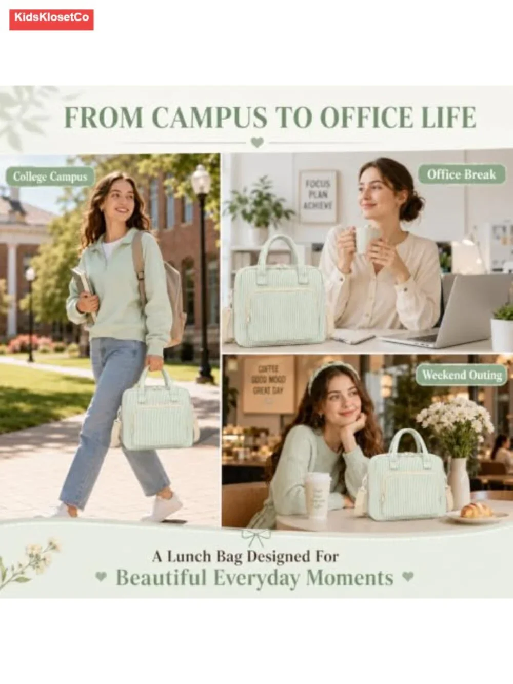 Insulated Lunch Tote Bag Women Large Capacity Multi Pocket Aesthetic with